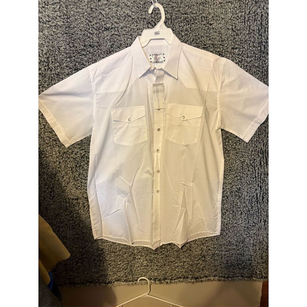 Crazy Cowboy Men's 2XL White Embroidered Short Sleeve Button-Up Shirt